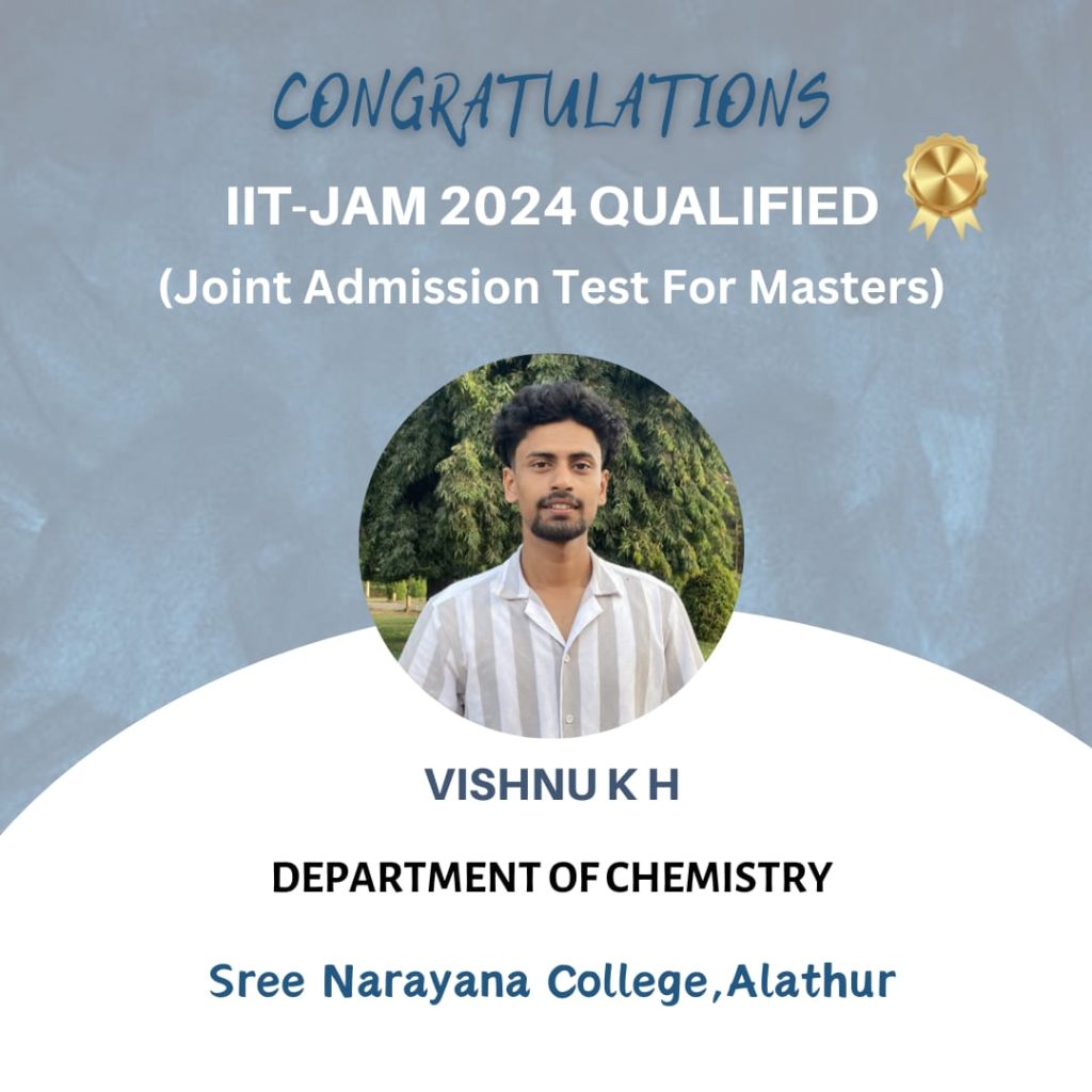 Vishnu of Chemistry department has cracked the IIT - JAM 2024