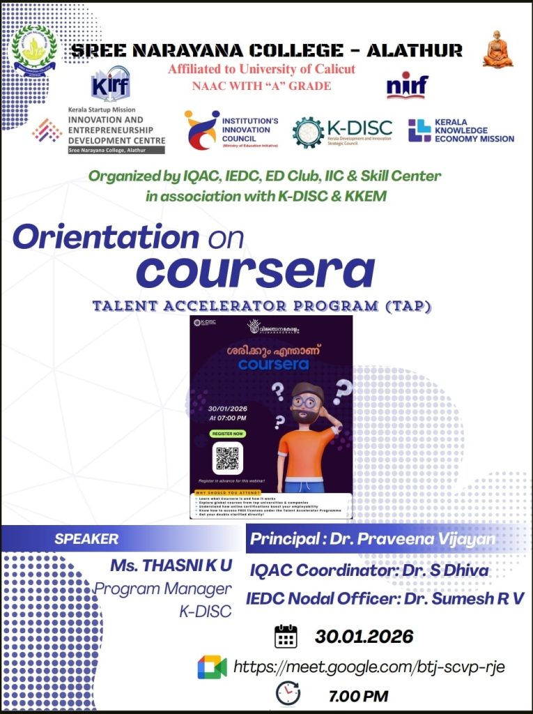 Orientation on Coursera Talent Accelerator Program at Sree Narayana College, Alathur