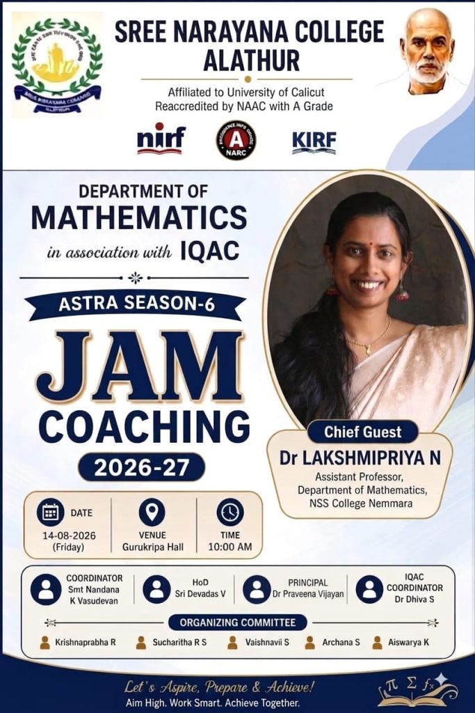 Sree Narayana College, Alathur to Host JAM Coaching Under ASTRA Season-6